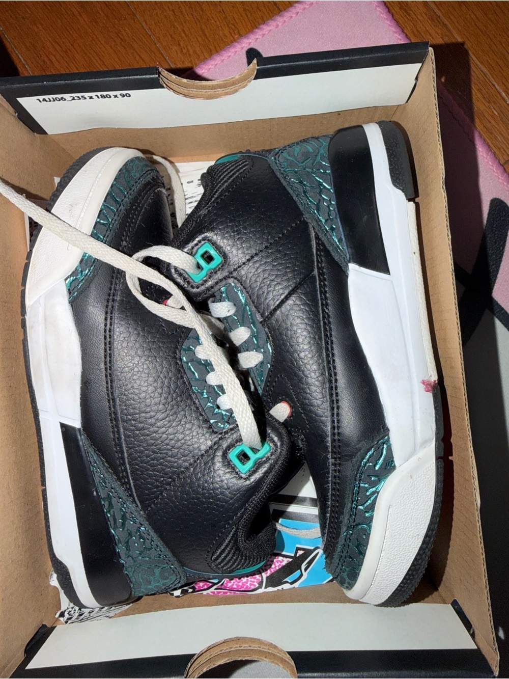 Jordan kids Black Sneakers with Teal Accents